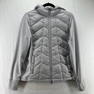 Barbour Jacket Womens Sz 8 Forecast Sweat Softshell Puffer Hooded Full Zip Gray